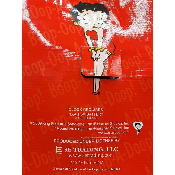 Betty Boop Red And White Glass Wall Clock 2009 Featuring Betty & Her Dog Tested - Picture 3 of 4